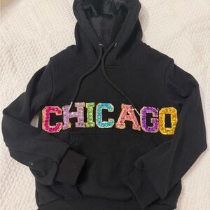Lola and the boys. Black Hoodie with Colorful Sequin 'CHICAGO'.  Size 4.  EUC.